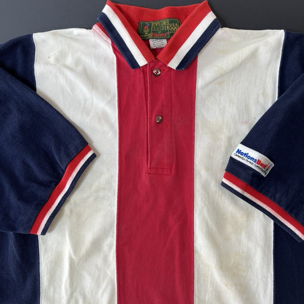 Vintage 1996 Atlanta Olympics Polo Shirt Size XL Red White Blue By Hanes